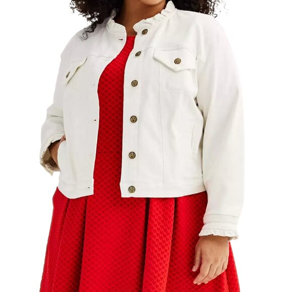 Draper James Jackets & Blazers - DRAPER JAMES RSVP™ White Denim Jacket with Ruffle Trim & Flower Buttons Size 2X